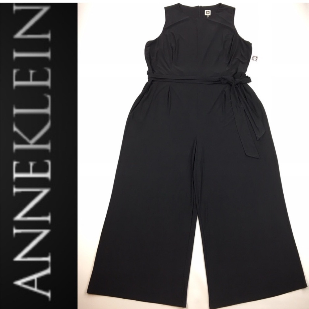 Anne Klein Black Jumpsuit Sleeveless Tie at Waist Zippered Back Pockets (22)